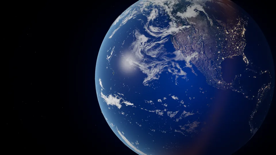 A living 3D globe: day and night, clouds and city lights.