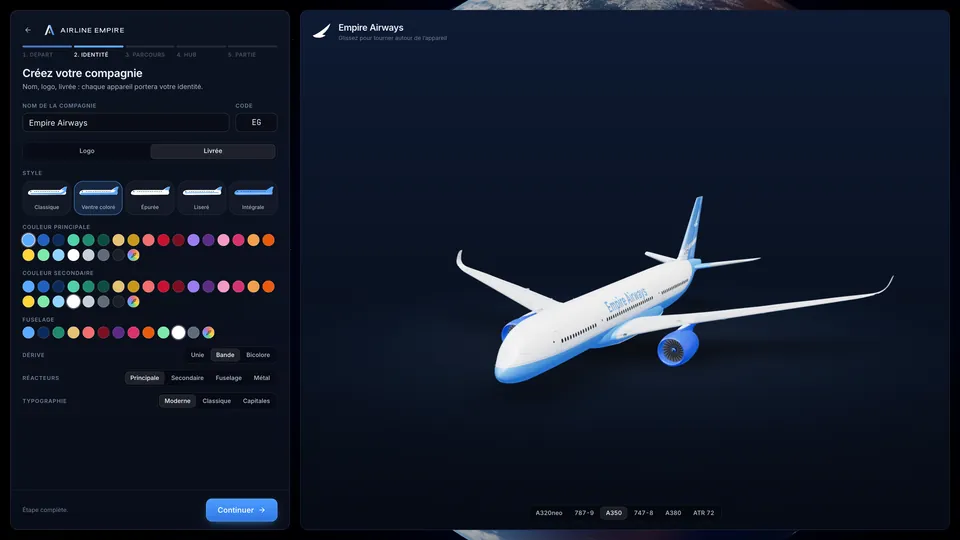 Design your logo and livery, painted on every aircraft in 3D.