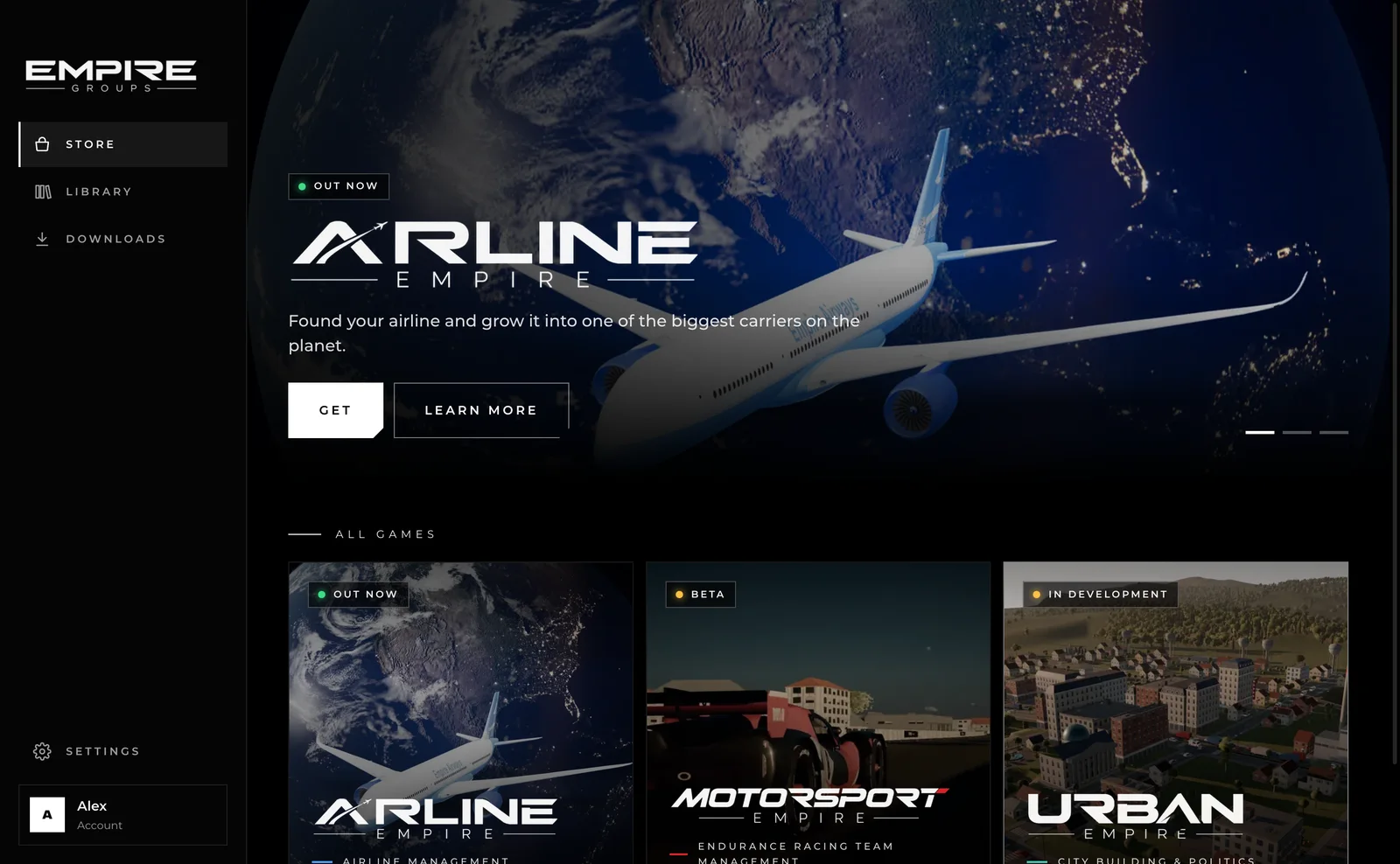 The Empire Launcher store, with Airline Empire, Motorsport Empire and Urban Empire.